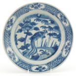 Chinese blue and white porcelain Binh Thuan wreck shallow dish hand painted with crane amongst