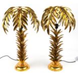 Pair of Hollywood Regency style gilt metal table lamps in the form of palm trees, each 75cm high