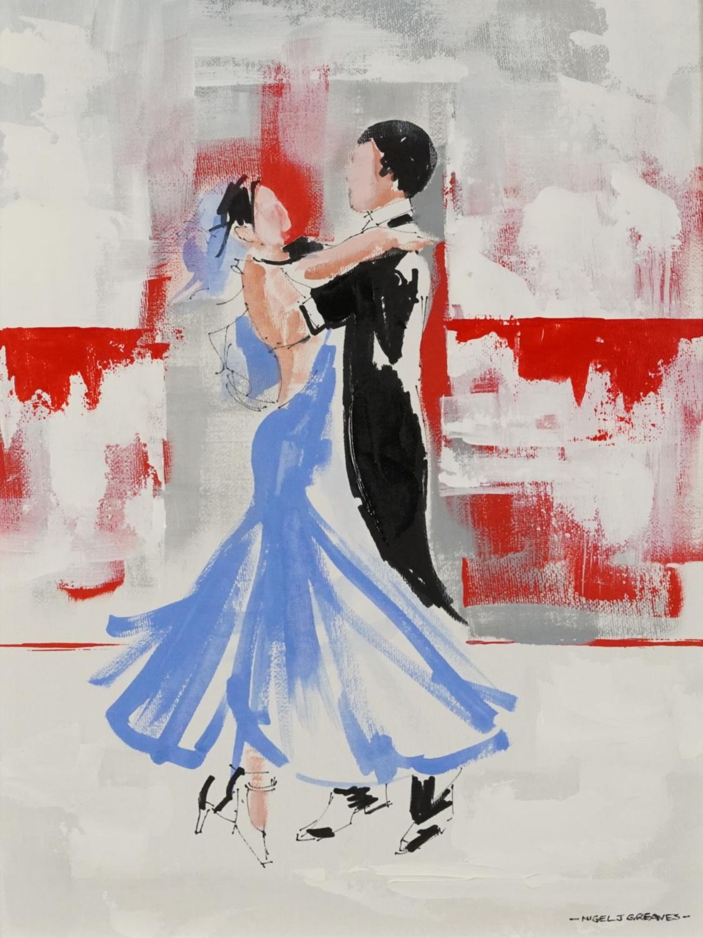 Nigel J Greaves - Dance With Me, oil on board, certificate of authenticity verso, mounted and