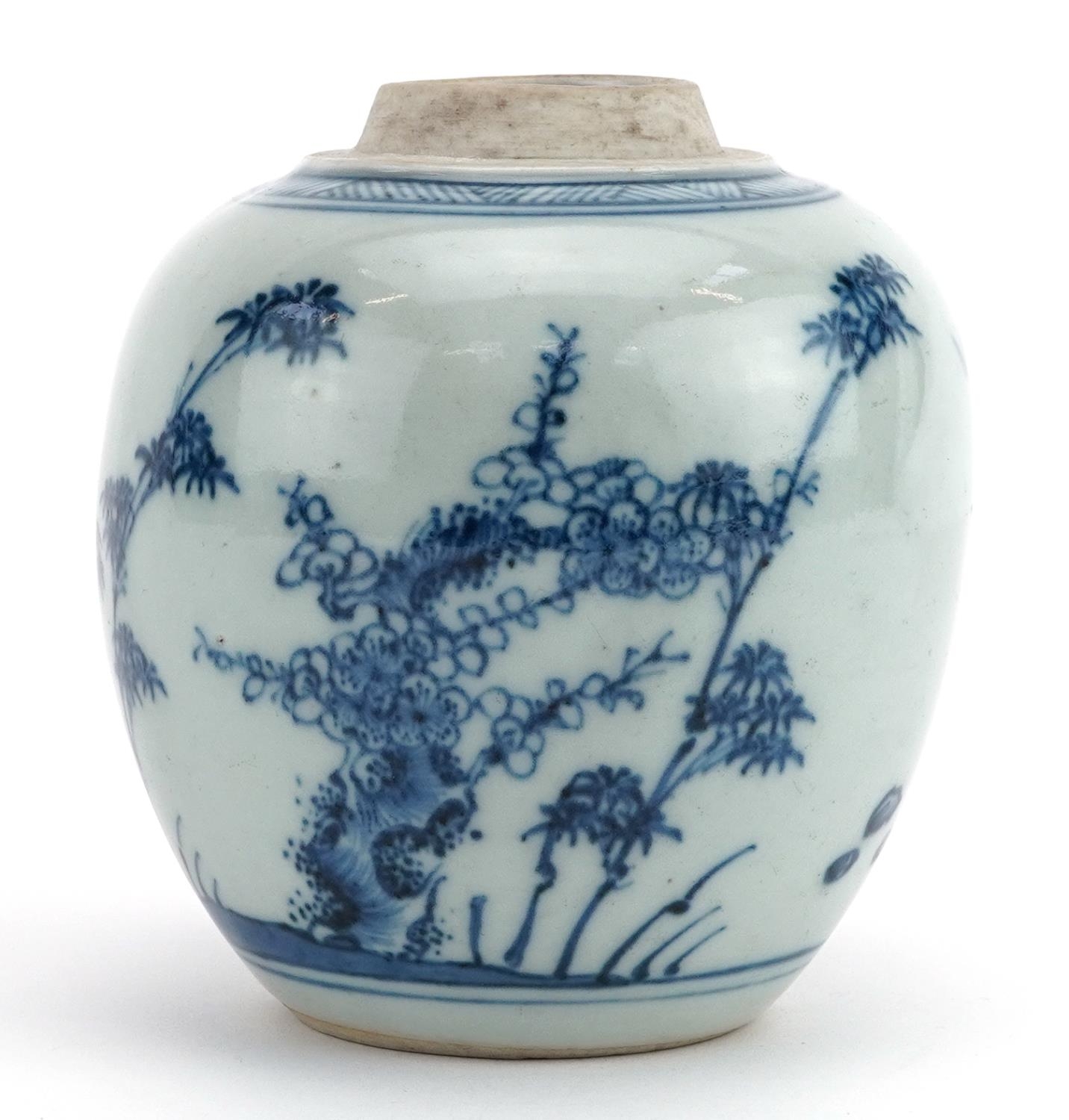 Chinese blue and white porcelain ginger jar hand painted with pine trees, 10cm high - Image 2 of 3