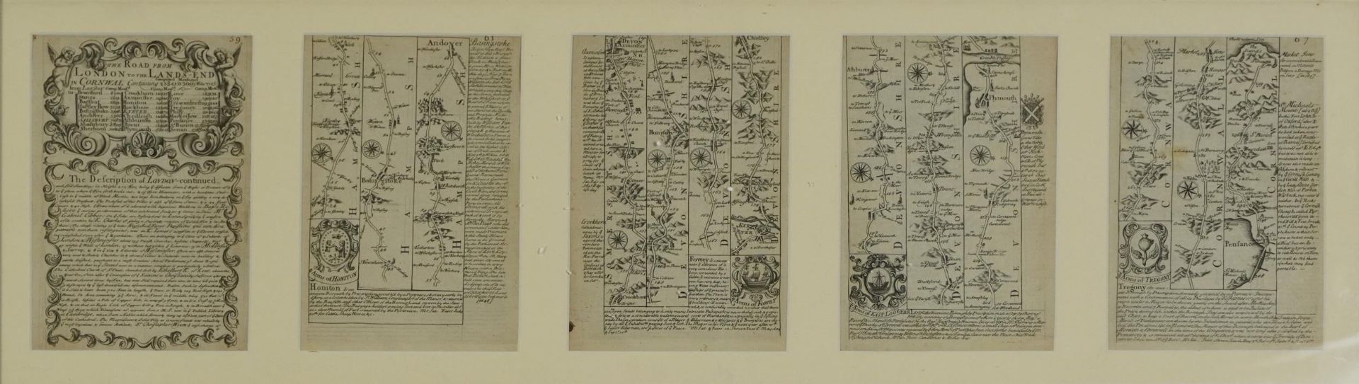 The Road from London to Newhaven and The Road from London to Land's End Cornwall, set of four 18th