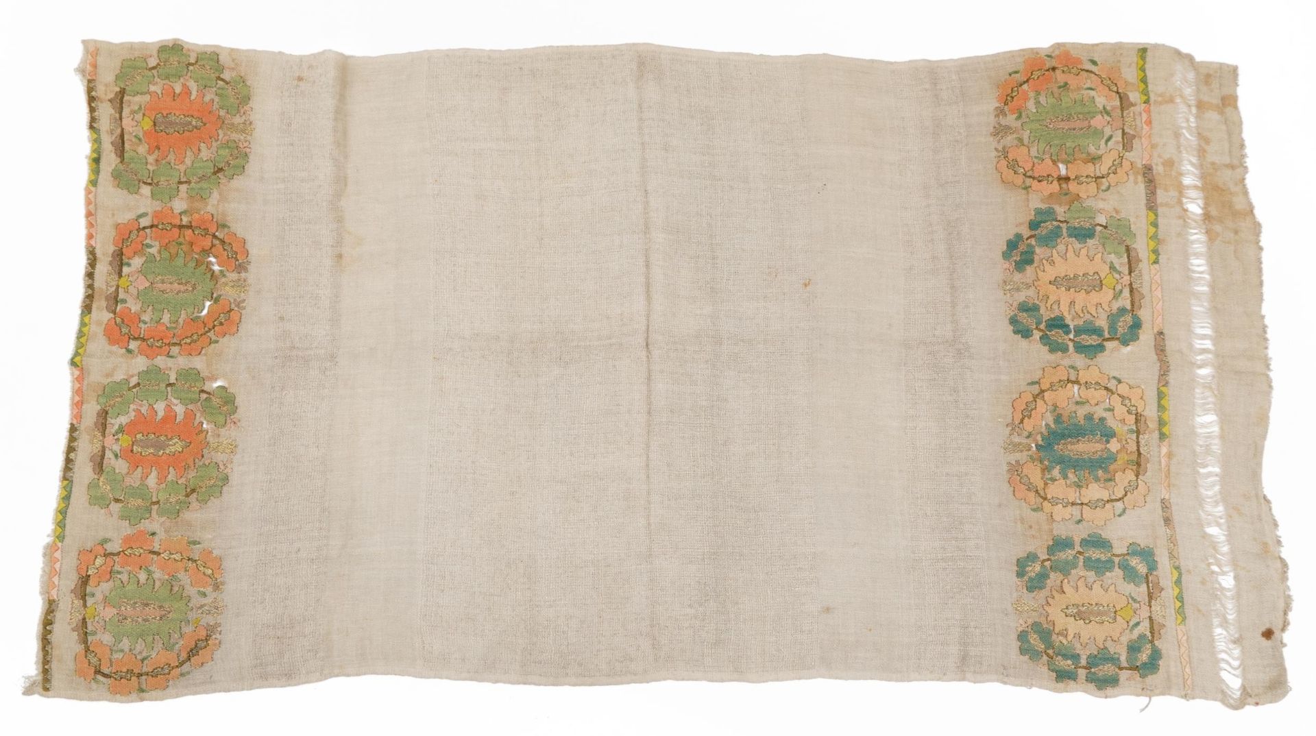 Turkish Ottoman Yaghk cotton and silk textile embroidered with flowers, 130cm x 66cm - Image 2 of 12