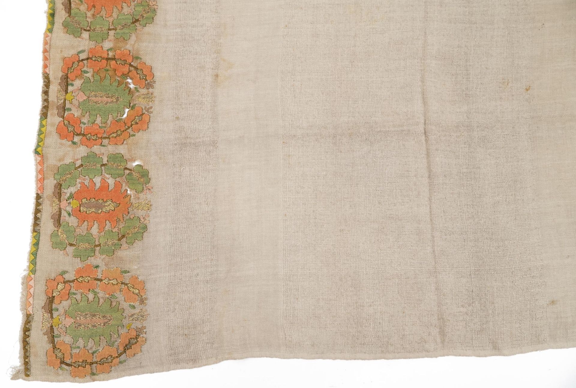 Turkish Ottoman Yaghk cotton and silk textile embroidered with flowers, 130cm x 66cm - Image 8 of 12