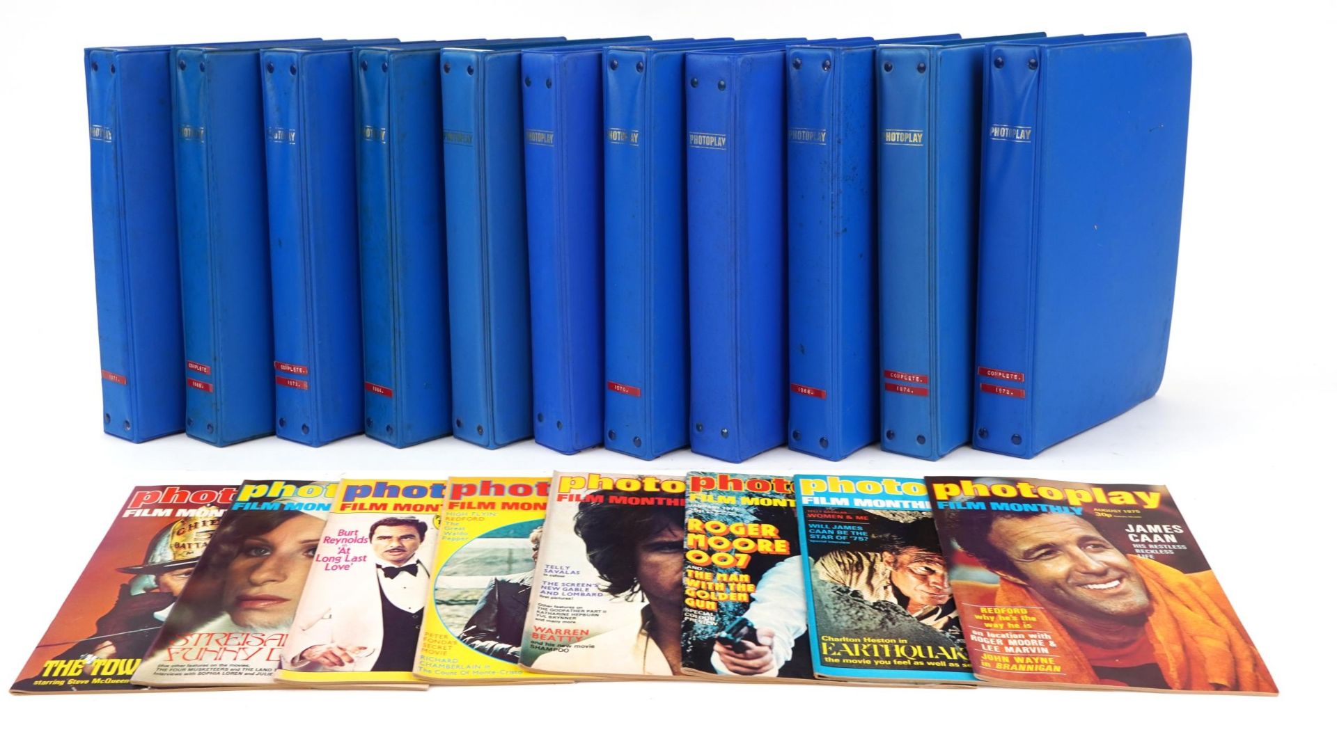 Large collection of 1960s and 70s Photoplay Film Monthly magazines in eleven binders