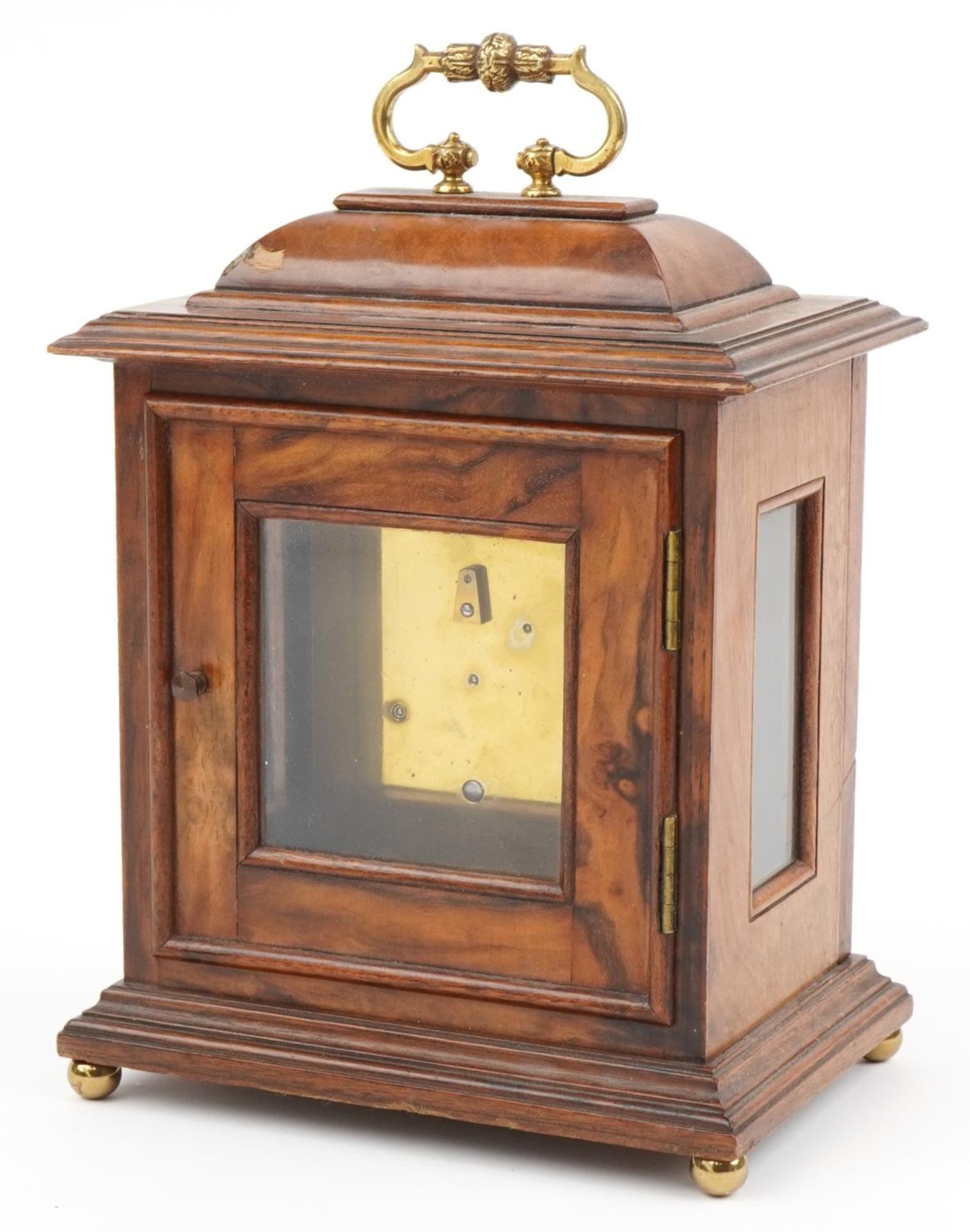 Victorian burr wood mantle clock with gilt metal mounts and silvered dial having Roman numerals - Image 4 of 8