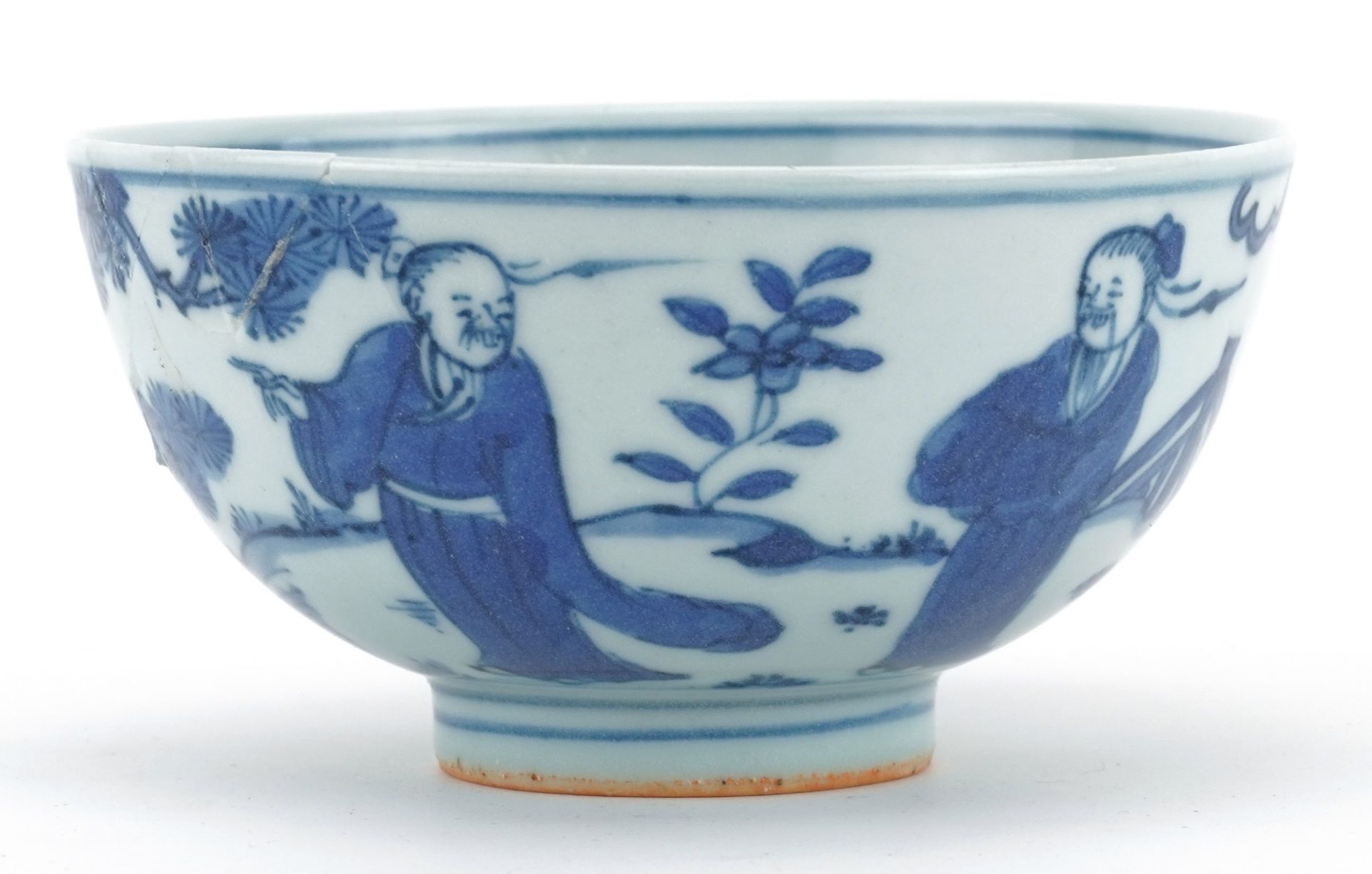 Chinese blue and white porcelain bowl hand painted with figures, six figure character marks to the - Bild 8 aus 12