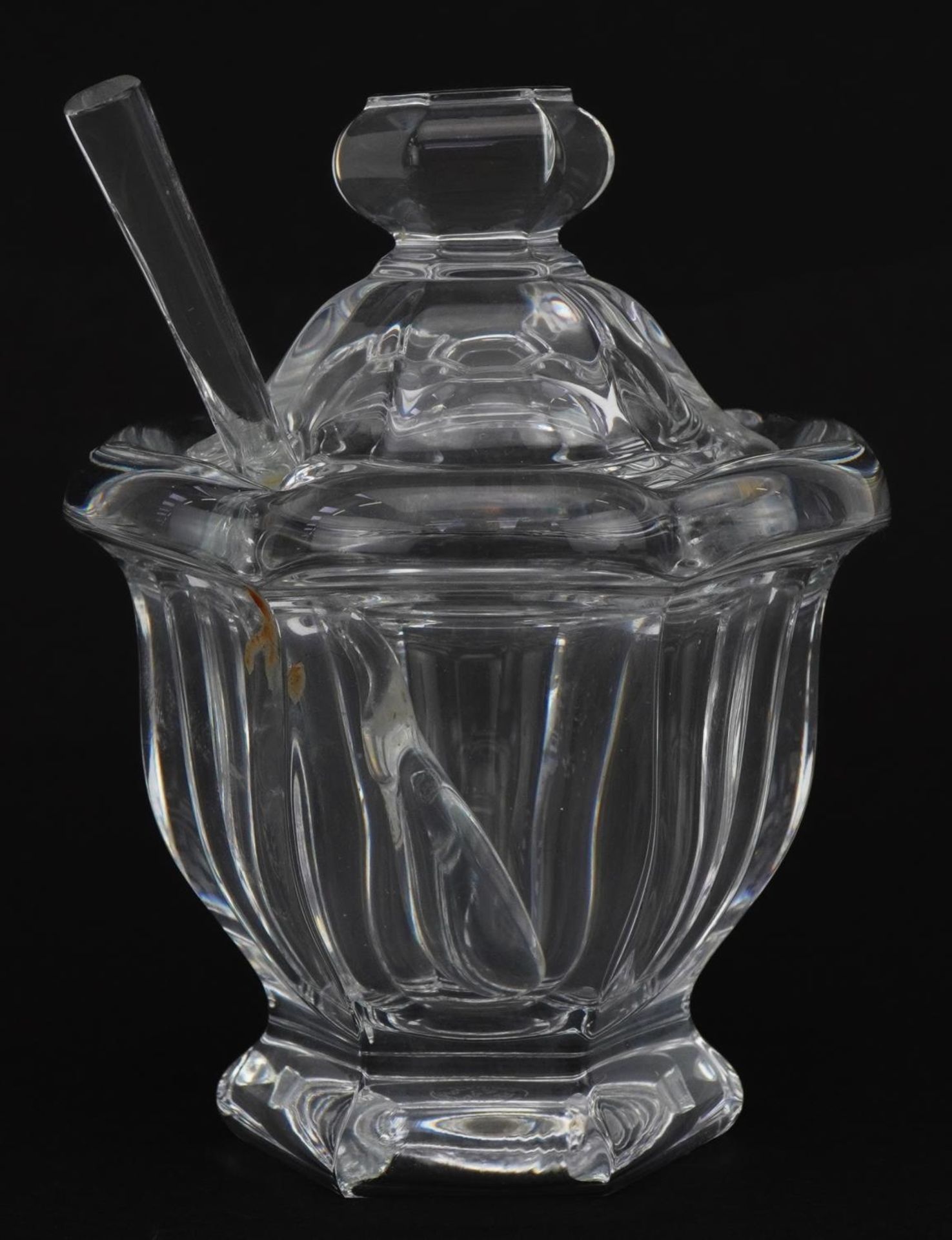 Baccarat, French crystal sauce lidded preserve pot with spoon, 11.5cm high - Image 3 of 8