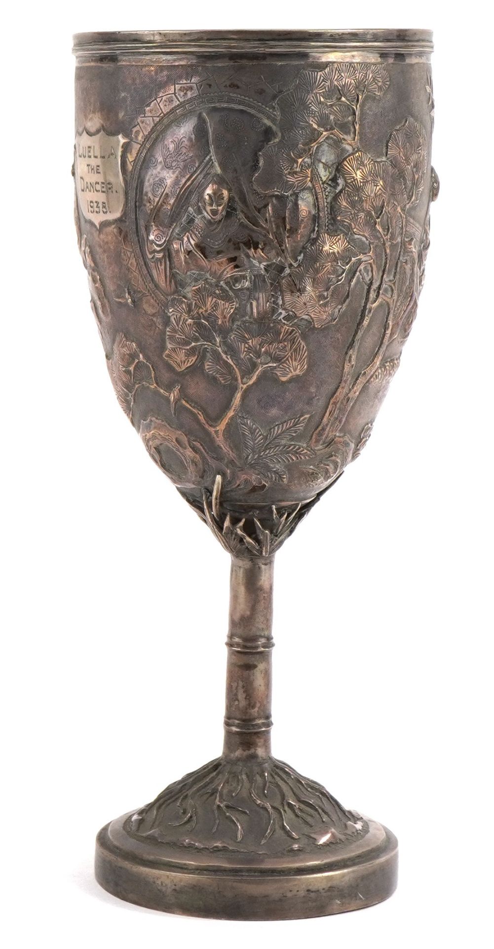 Chinese silver goblet embossed with figures and musicians in a courtyard, 19cm high, 229.4g - Bild 4 aus 14