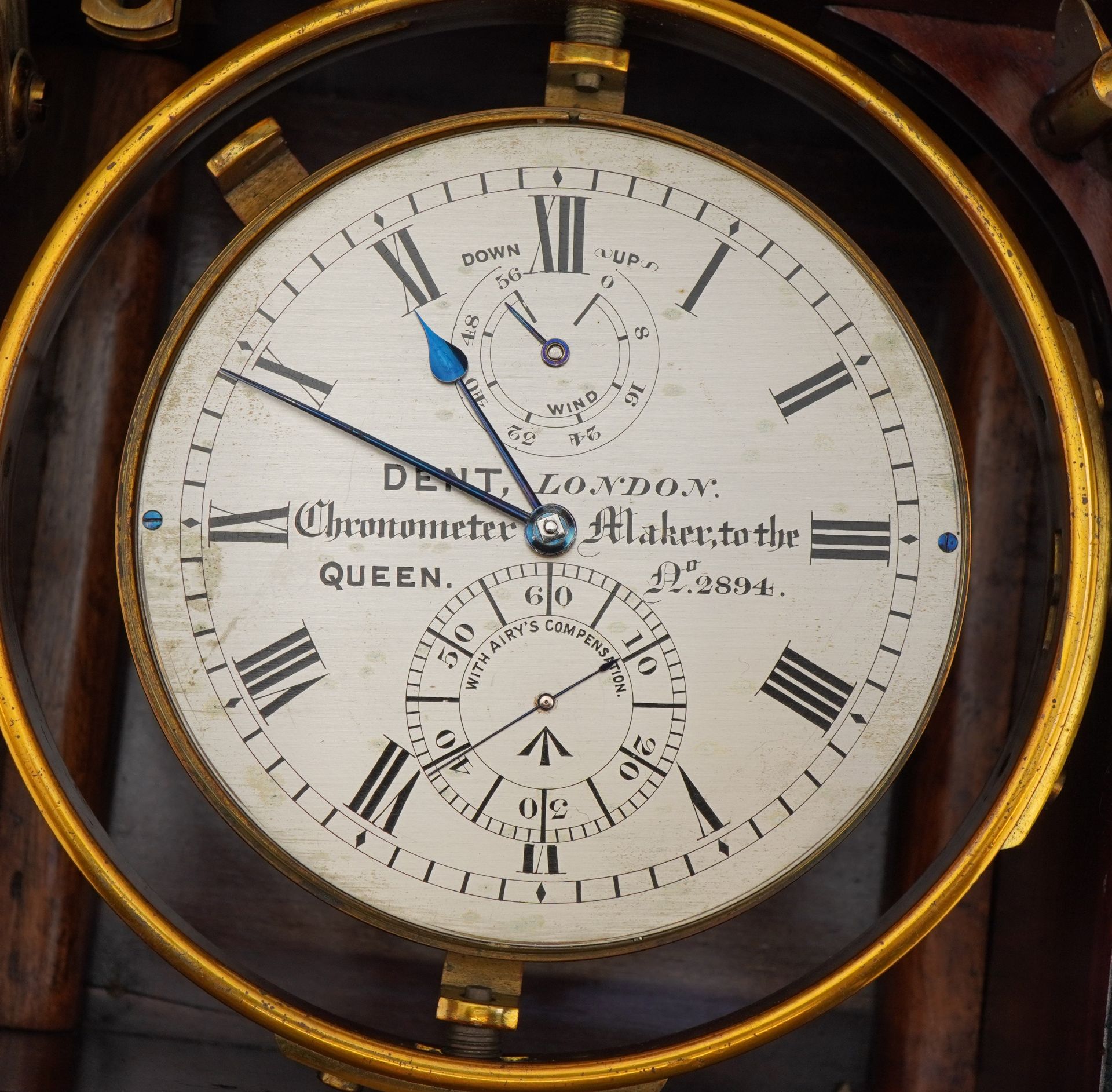 Dent of London, 19th century military issue brass marine chronometer with silvered dial having Roman - Image 8 of 24