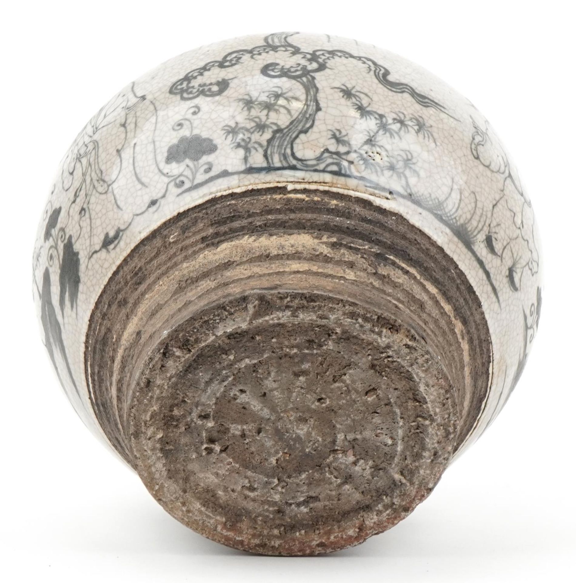 Chinese archaic style baluster jar hand painted with immortals in a landscape, 22cm high - Image 6 of 6