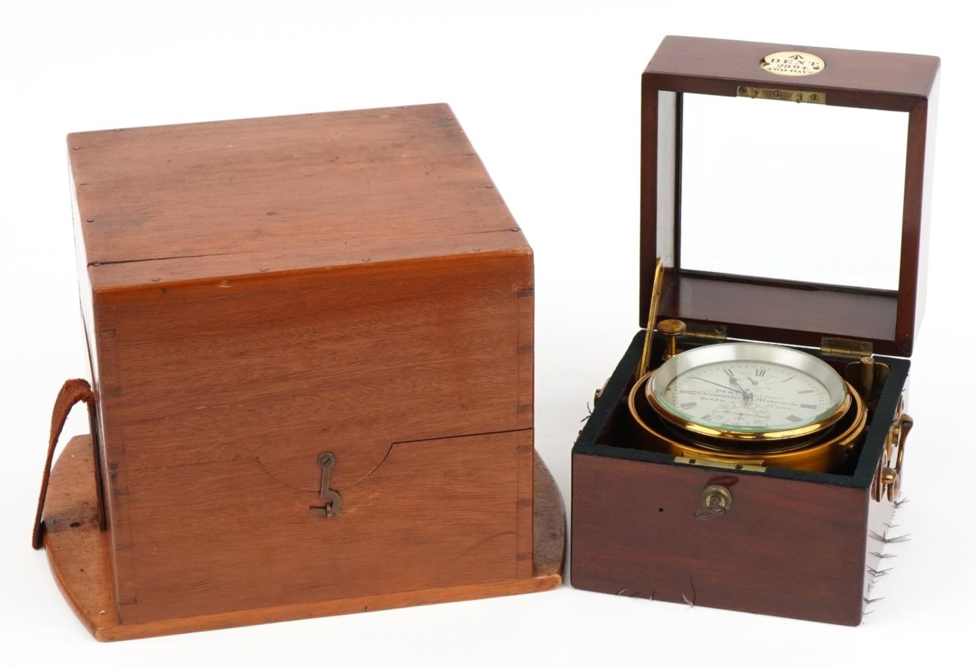 Dent of London, 19th century military issue brass marine chronometer with silvered dial having Roman - Image 2 of 24