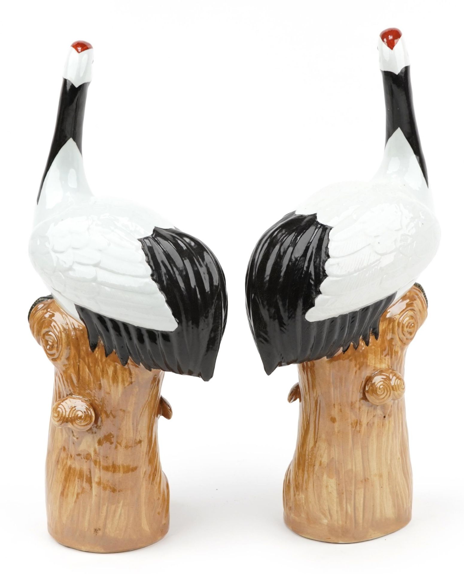 Large pair of Chinese porcelain cranes, impressed character marks to the bases, each 51cm high - Image 3 of 8