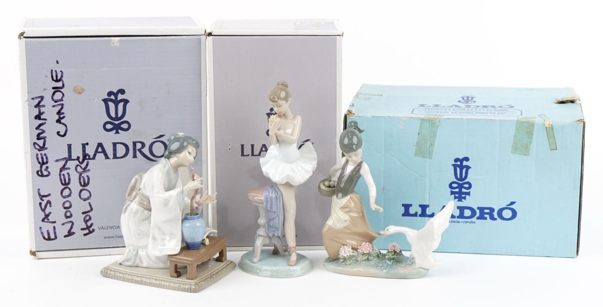 Three Lladro porcelain figurines with boxes including a Geisha girl with a vase of flowers, the - Image 2 of 10