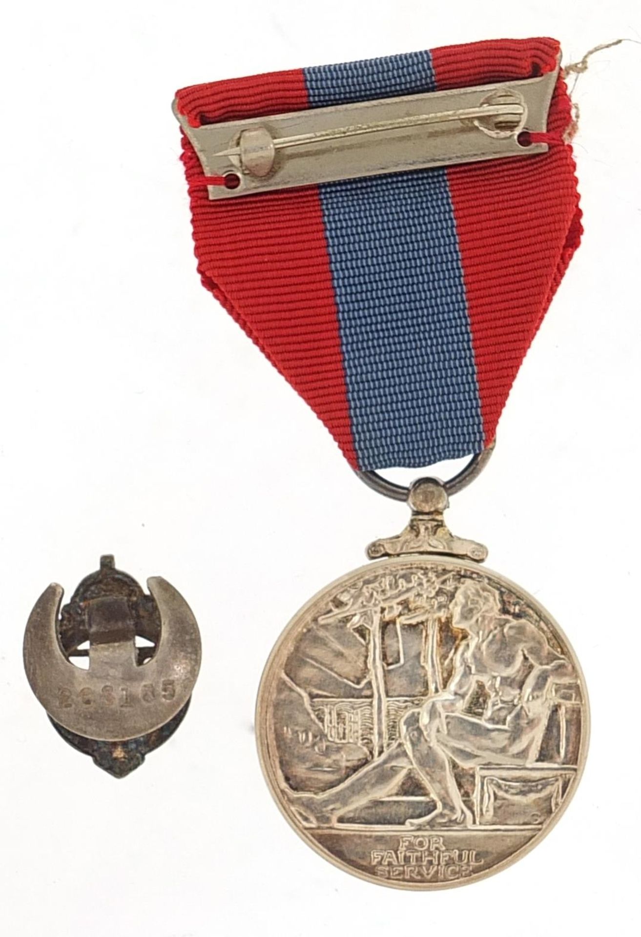 Military interest Elizabeth II Faithful Service medal and TA lapel, the Faithful Service medal - Image 3 of 6