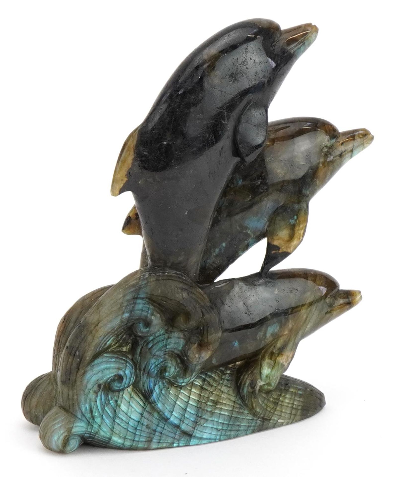 Labradorite carving of three dolphins, 15cm high - Image 3 of 6