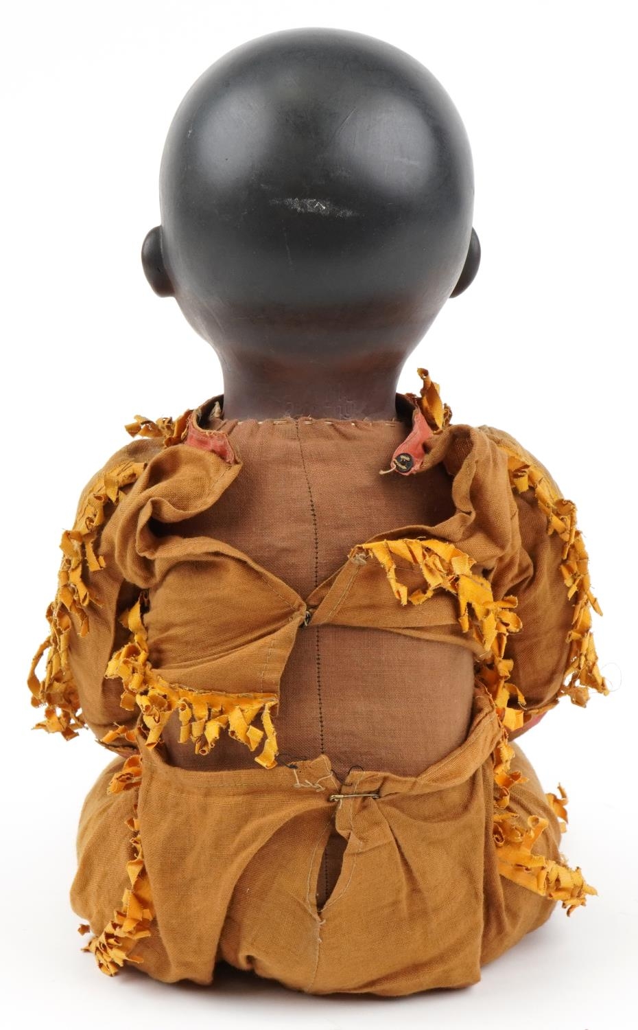 Armand Marseille, 19th century German bisque headed African doll with straw filled body and - Image 2 of 4