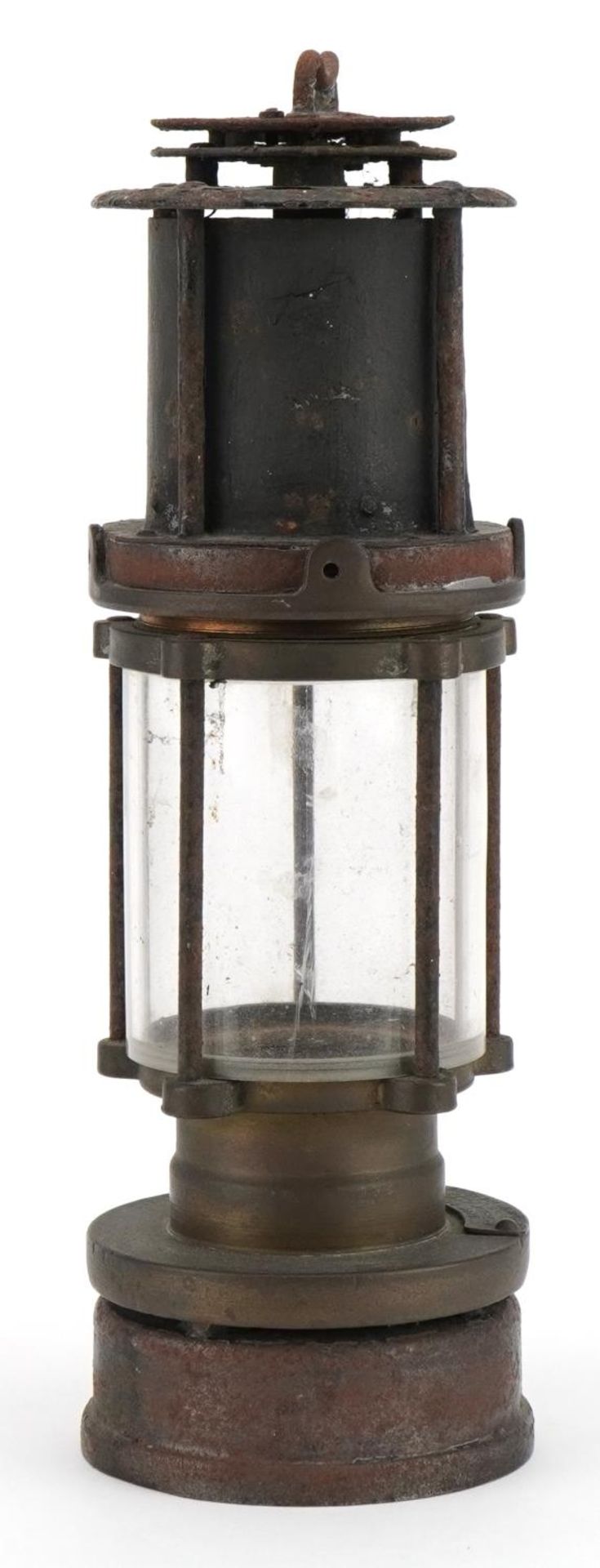 Early 20th century miner's lamp impressed 255, 28cm high