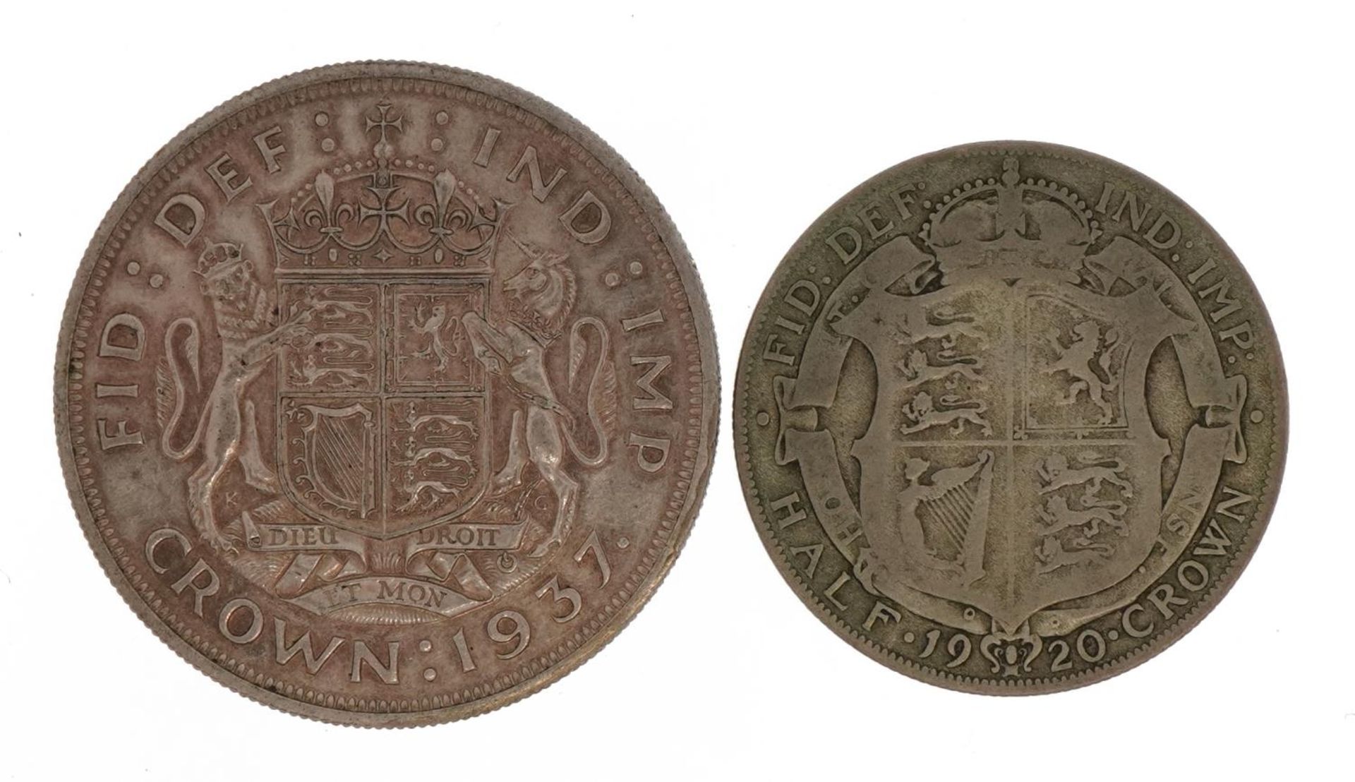 George VI 1937 crown and George V 1920 half crown, total 42.0g