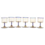 Set of six antique cordial glasses with blue air twist stems, each 7.5cm high