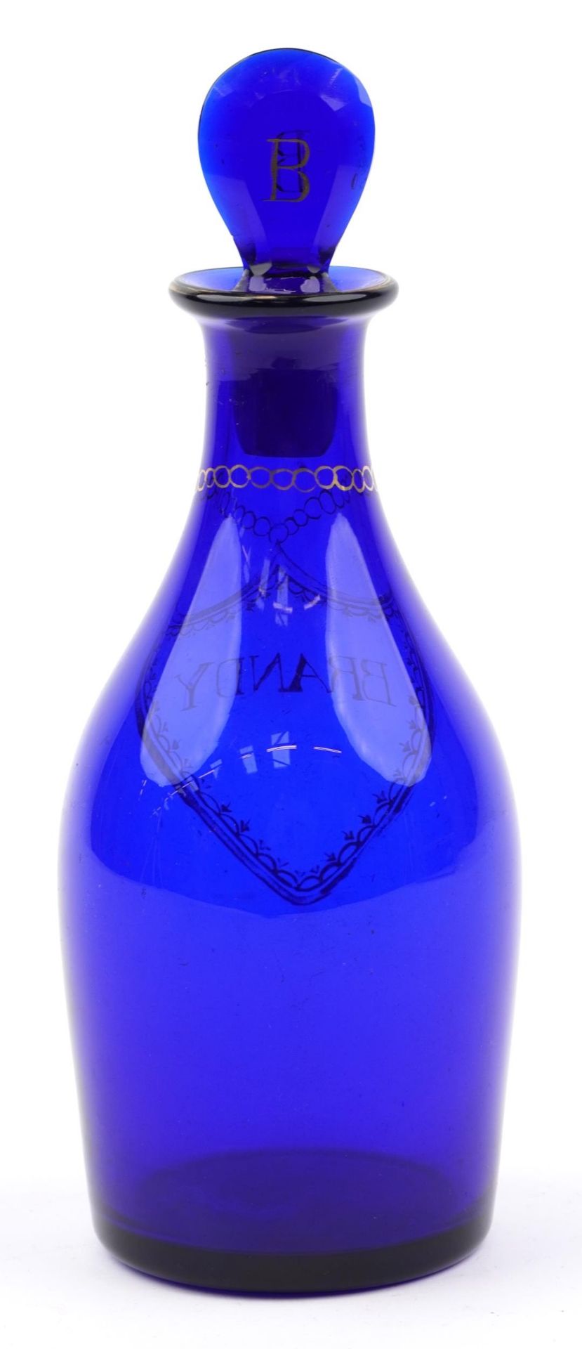 George III Bristol blue decanter inscribed Brandy, 21.5cm high - Image 4 of 6