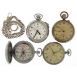 Three vintage and later pocket watches and an Ingersoll Triumph stopwatch