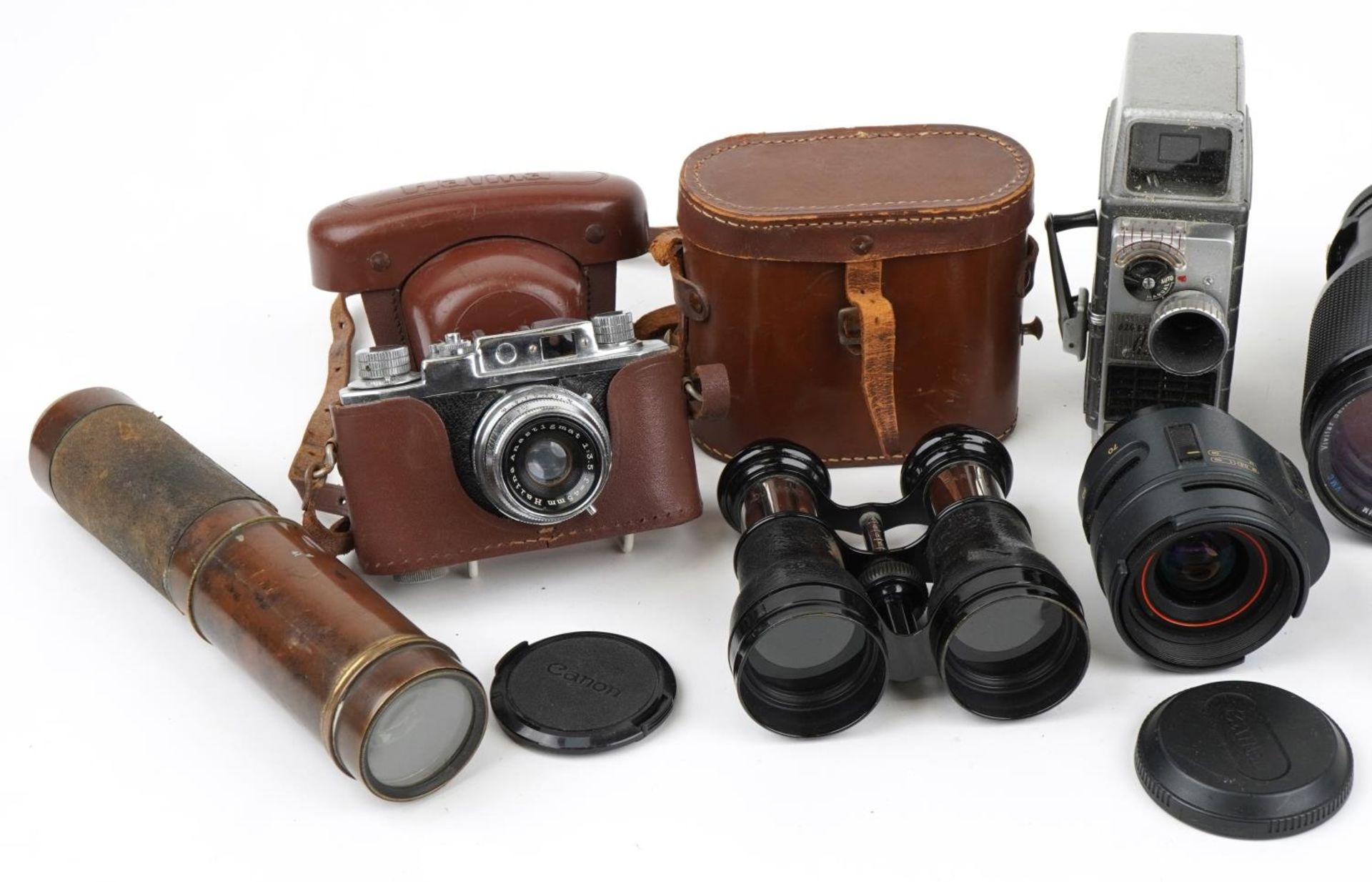 Vintage and later cameras, lenses, binoculars and brass three draw telescope including Bell & - Image 2 of 4