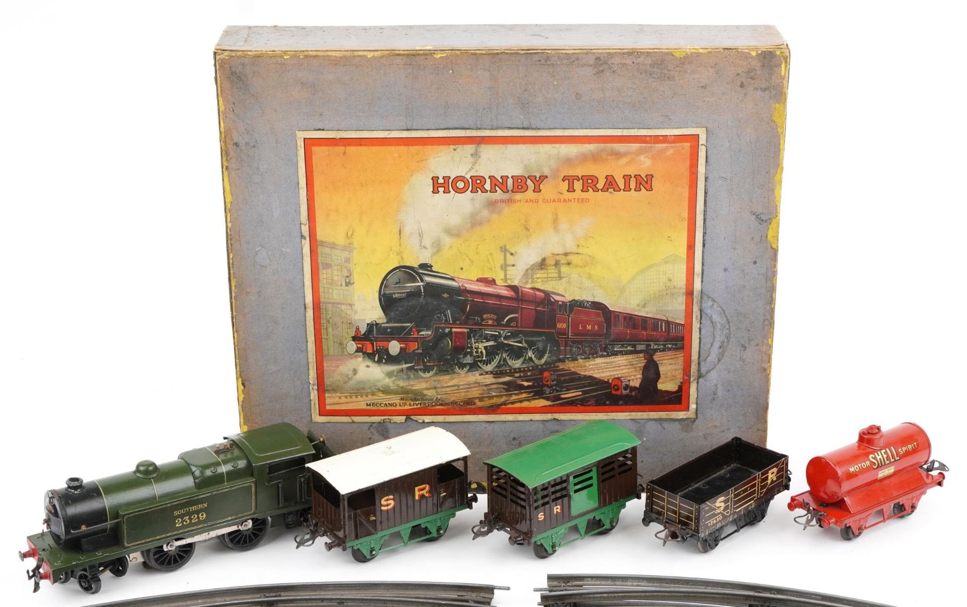 Hornby O gauge tinplate model railway electric tank goods set with box No TS450 - Image 2 of 3