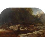 William James Muller - A rocky river Spate, 19th century oil on canvas housed in an ornate gilt