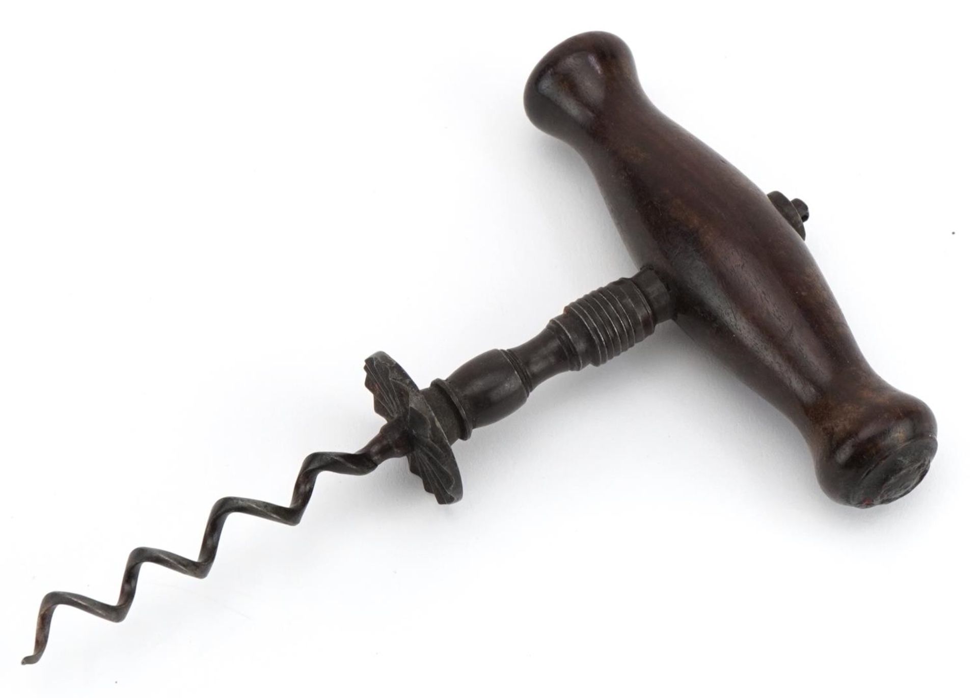 Antique steel corkscrew with hardwood handle - Image 2 of 4