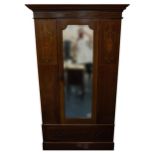 Edwardian inlaid mahogany wardrobe with mirrored door and drawer to the base, 201cm H x 116cm W x