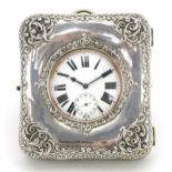 Gentlemen's open face Goliath pocket watch with enamelled dial housed in a silver mounted and