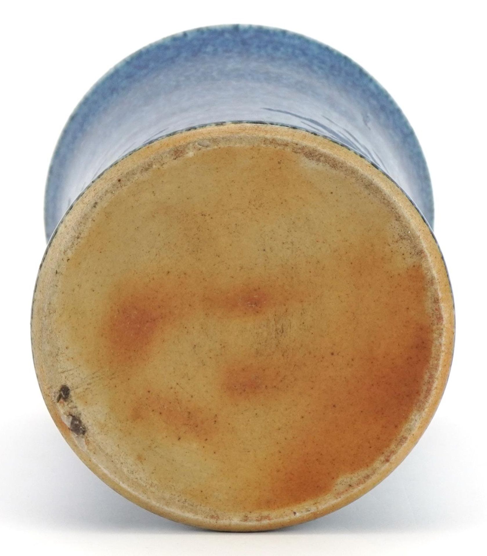 Chinese porcelain brush pot with waisted body having a powder blue glaze, 15cm high - Image 3 of 3