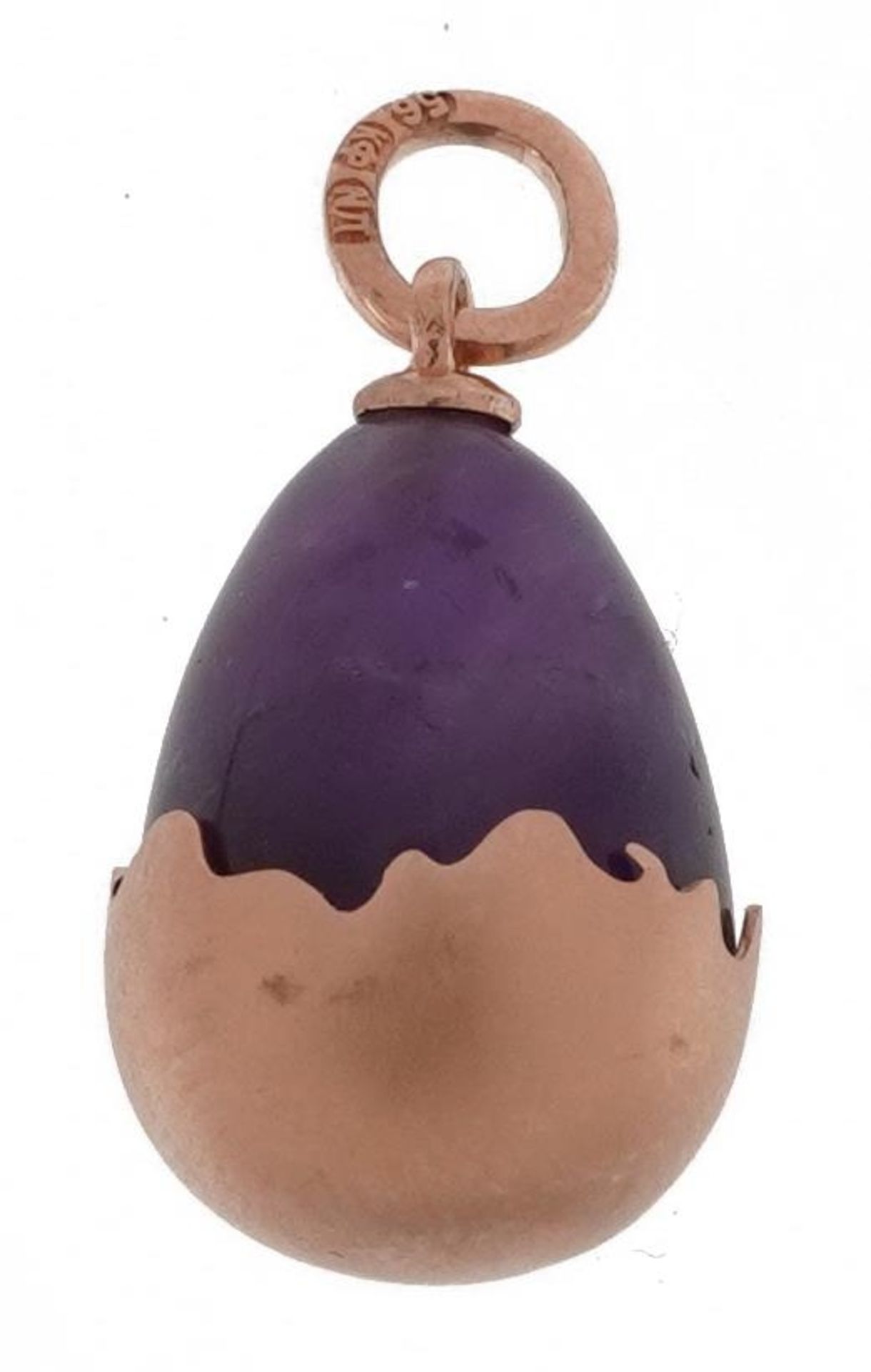 Gold mounted amethyst egg pendant, impressed Russian marks, 2.6cm high, 5.0g