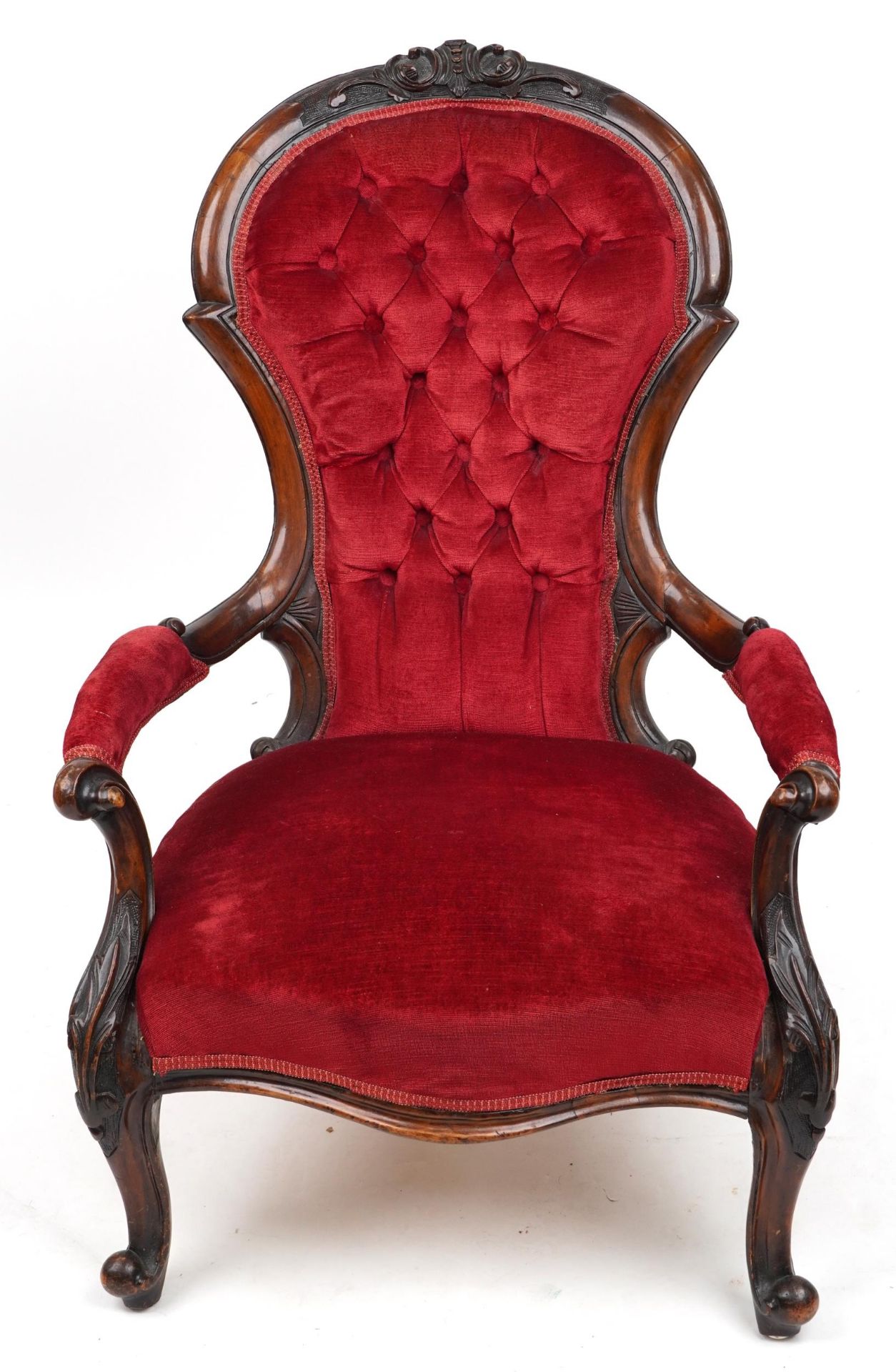 Victorian mahogany framed bedroom chair with red button back upholstery, 96cm high - Bild 2 aus 4