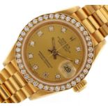 Rolex, ladies 18ct gold Rolex Oyster Datejust wristwatch with diamond set bezel and dial, 18ct