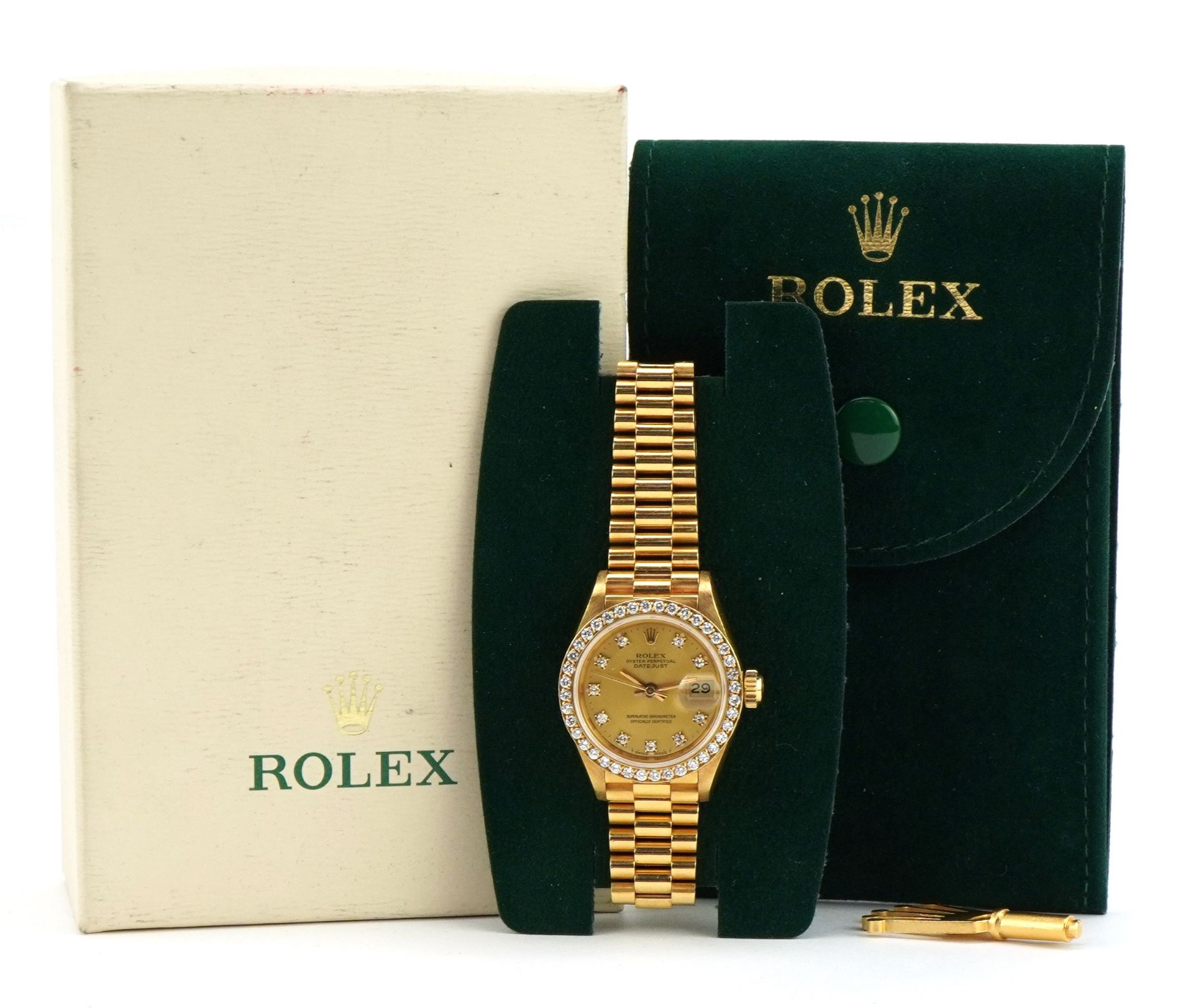 Rolex, ladies 18ct gold Rolex Oyster Datejust wristwatch with diamond set bezel and dial, 18ct - Image 2 of 7