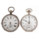 Two Victorian and later gentlemen's silver pocket watches with enamelled dials, one Birmingham 1883,
