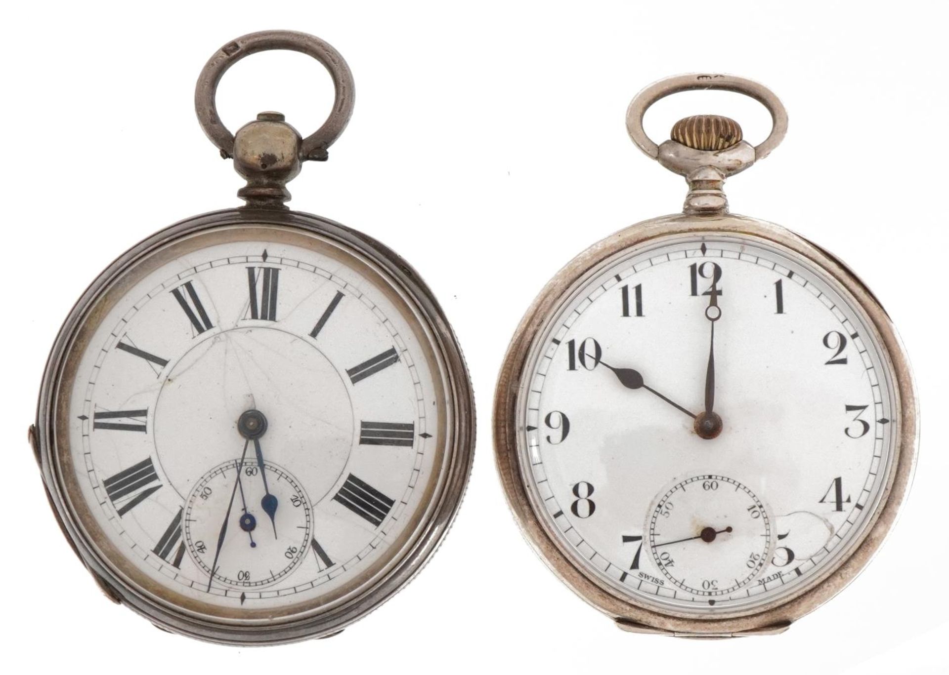 Two Victorian and later gentlemen's silver pocket watches with enamelled dials, one Birmingham 1883,