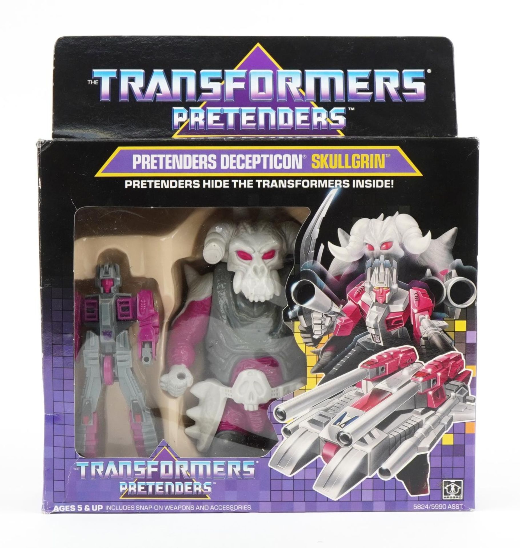 1987 The Transformers Pretenders Decepticon Skullgrin figure set with box by Hasbro