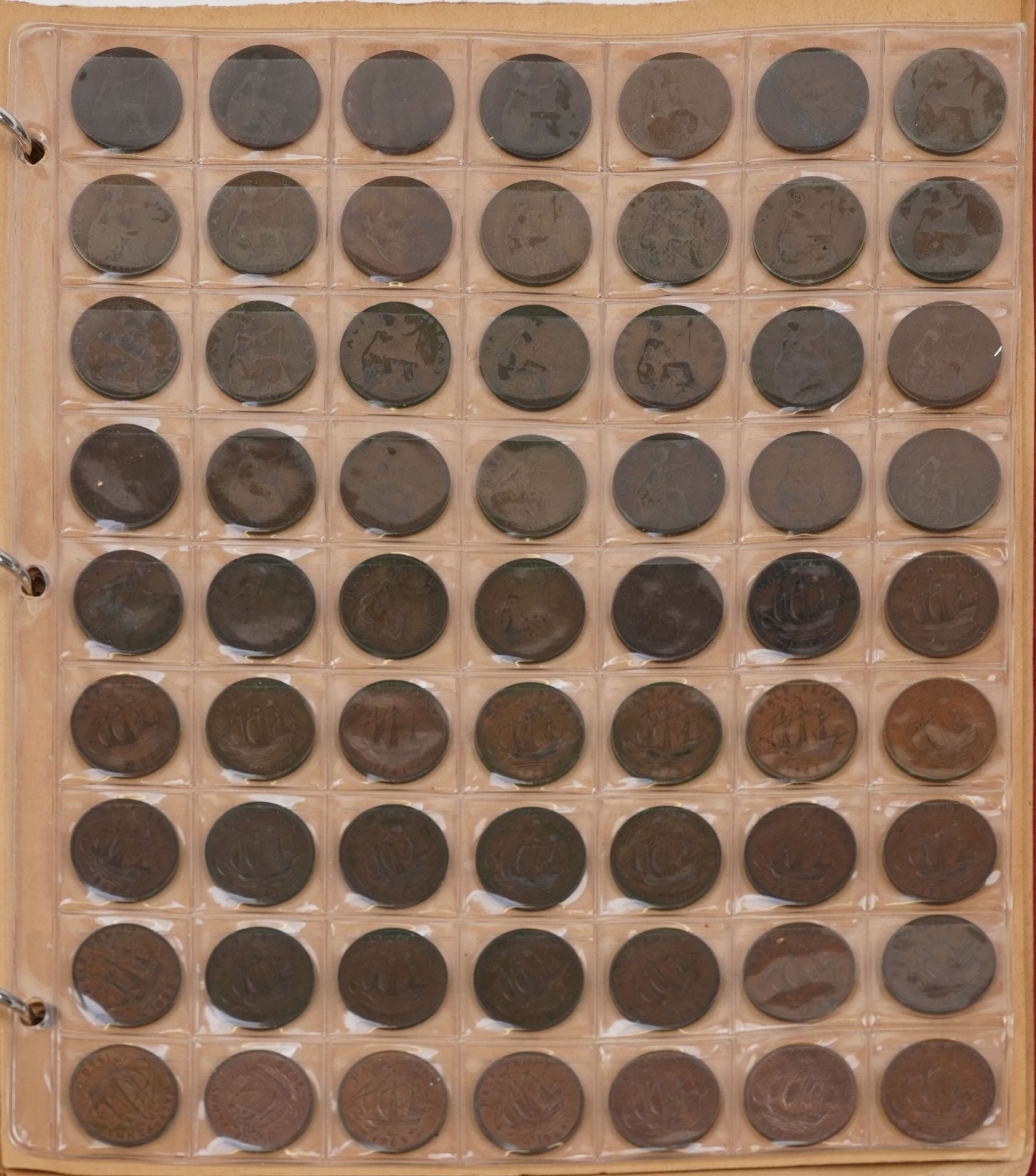 Charles II and later British coinage arranged in an album including farthings and pennies - Image 4 of 9