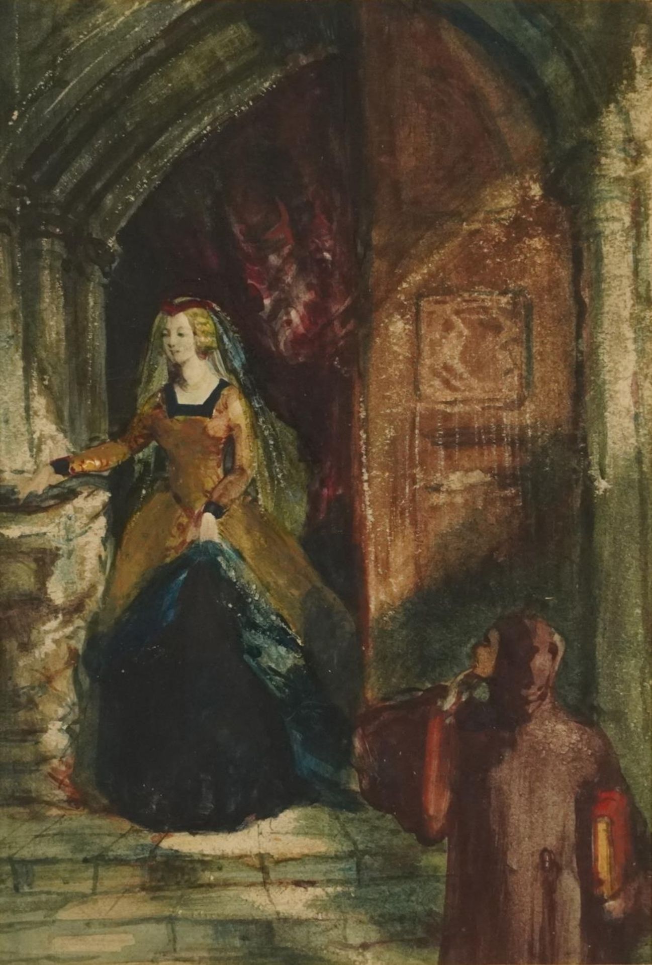 Samuel Skillen - Lady in a chapel, 19th century Irish watercolour, Cynthia O'Connor & Company