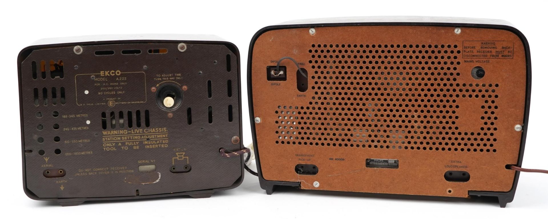 Two vintage Bakelite radios comprising Philips 353A and Ekco A222, the largest 42cm wide - Image 2 of 4