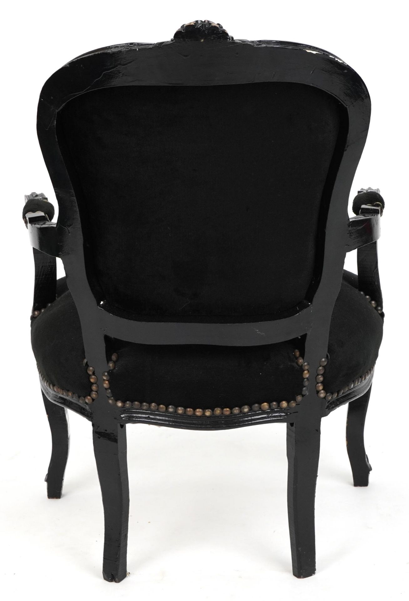 French style black painted elbow chair with button back upholstery, 92cm high - Image 4 of 4