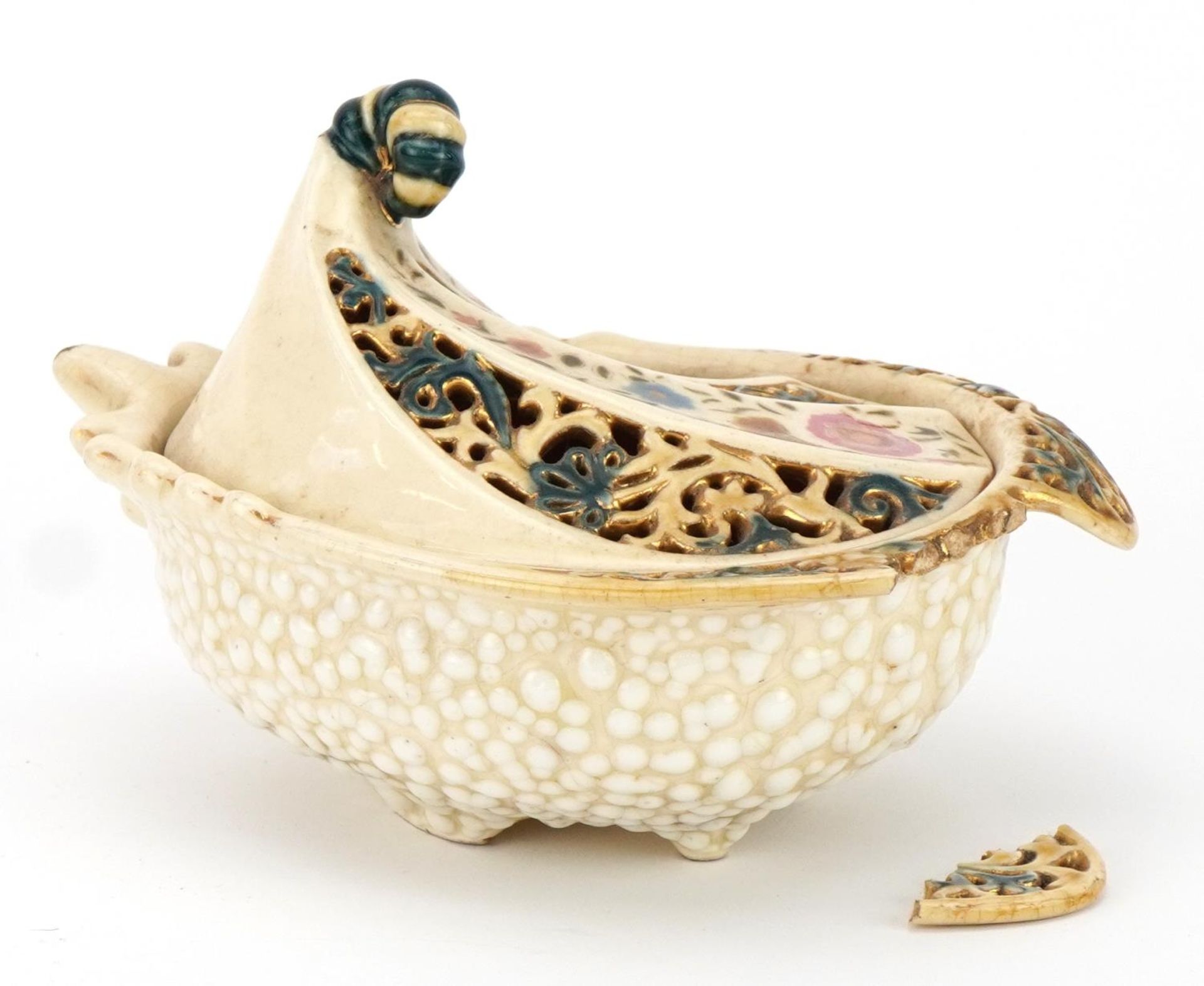 Zsolnay Pecs, Hungarian porcelain pierced tureen and cover numbered 1932, 17cm wide - Image 2 of 4