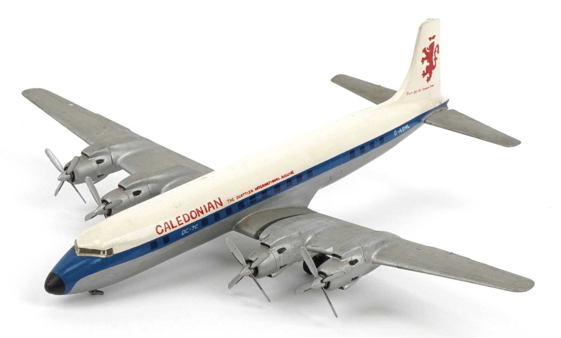 Vintage aviation interest 1:72 scale Caledonian DC7C kit model, 40cm wide