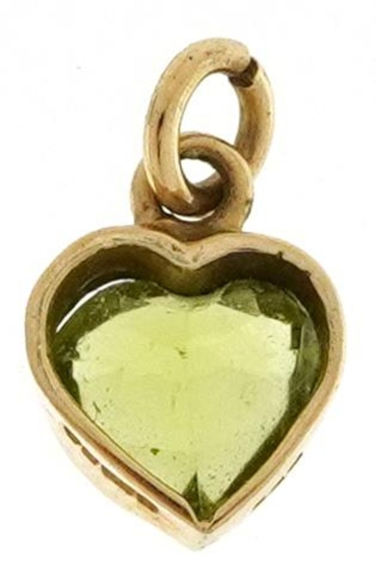 9ct gold peridot love heart pendant, 9.0mm high, 0.4g - Bild 2 aus 3