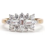 9ct gold cubic zirconia cluster ring, size M, 2.6g