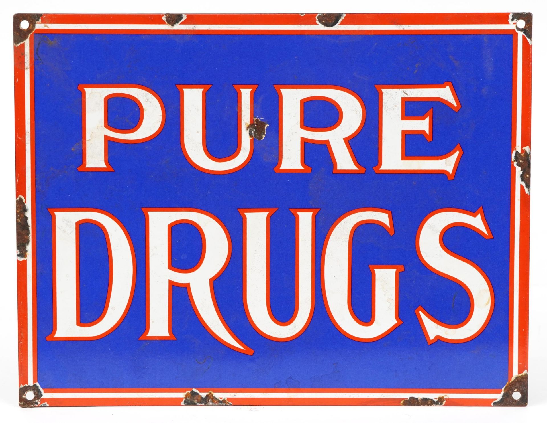 Pure Drugs enamel advertising sign, 37.5cm x 29cm