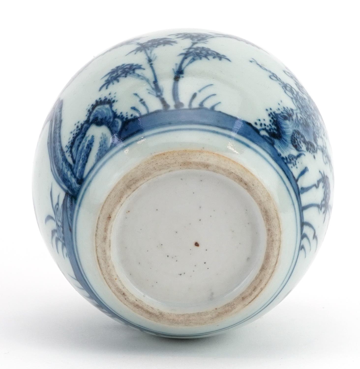 Chinese blue and white porcelain ginger jar hand painted with pine trees, 10cm high - Image 3 of 3