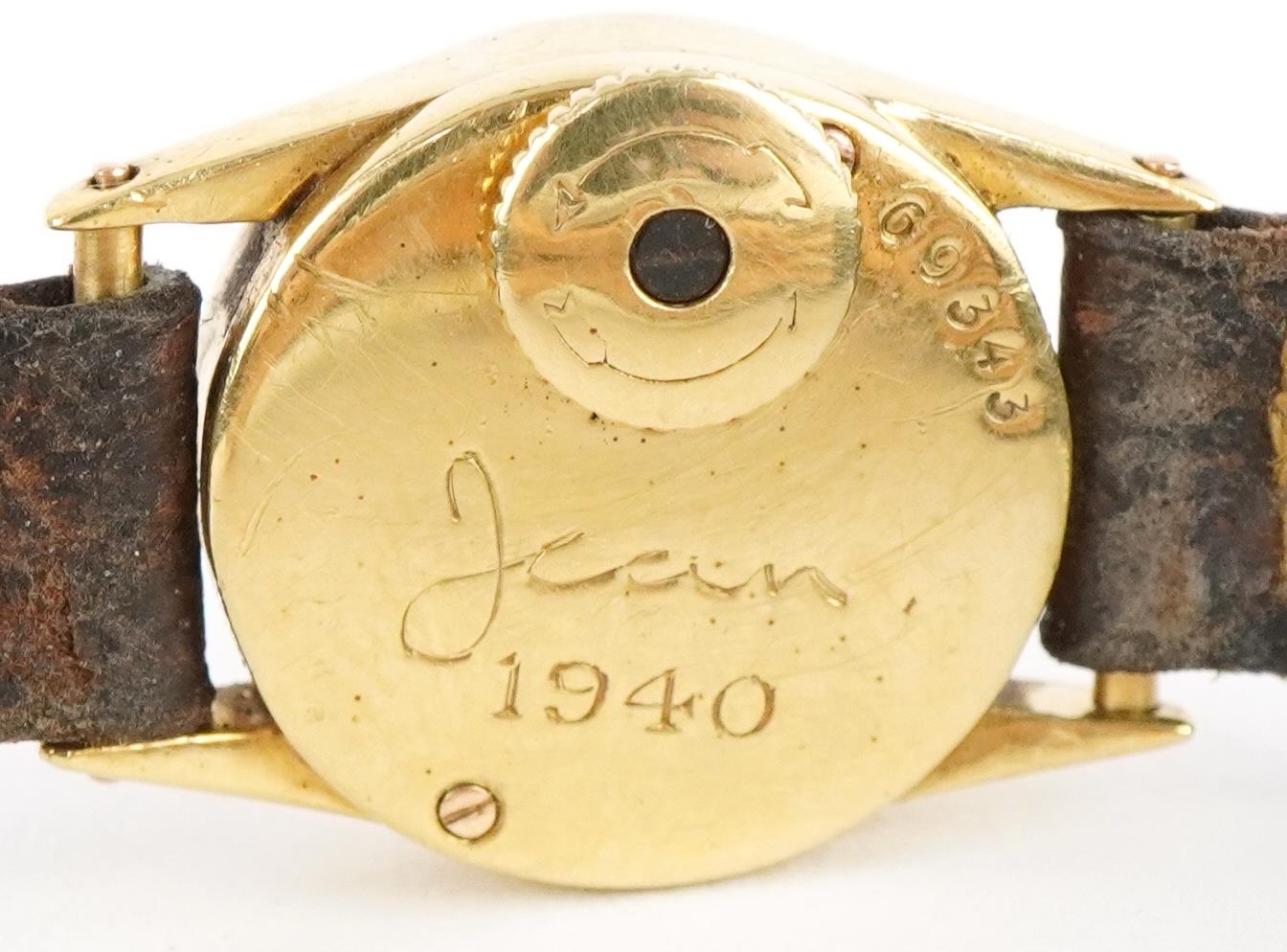 Cartier, early 20th century ladies gold Cartier wristwatch with leather strap and 18ct gold strap - Image 5 of 8